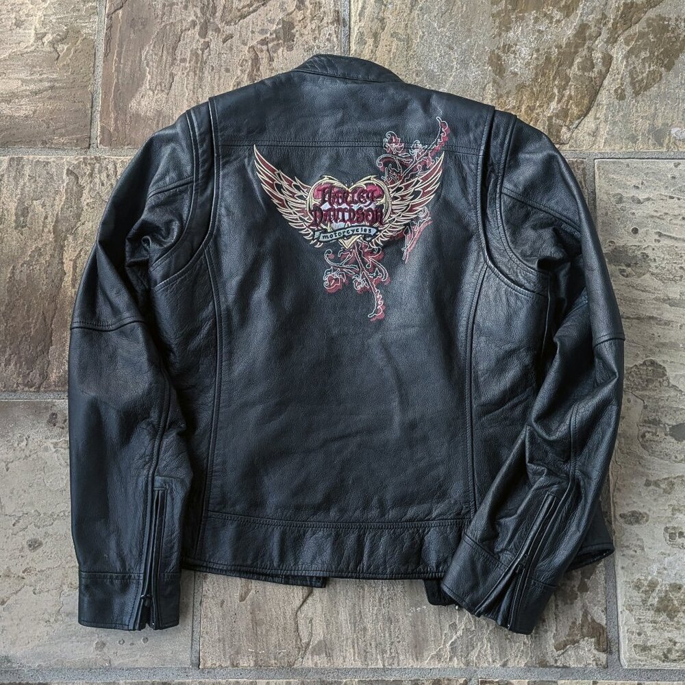 Harley Davidson Women’s Crimson Heart Leather Jacket/Winged Heart (Size: M) - Picture 6 of 11
